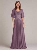 Cowl Neck Mother of the Bride Dress with Applique 