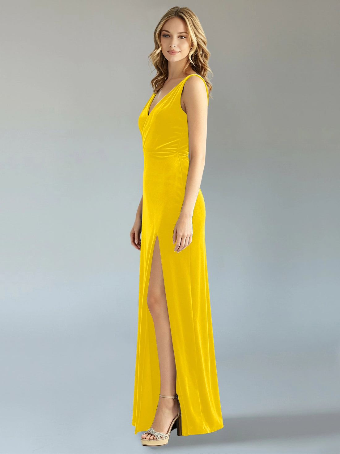 Velvet Bridesmaid Dress with Slit 