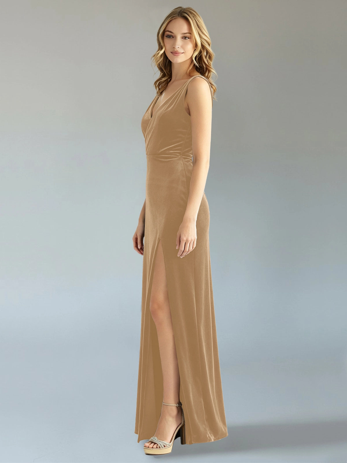 Velvet Bridesmaid Dress with Slit 