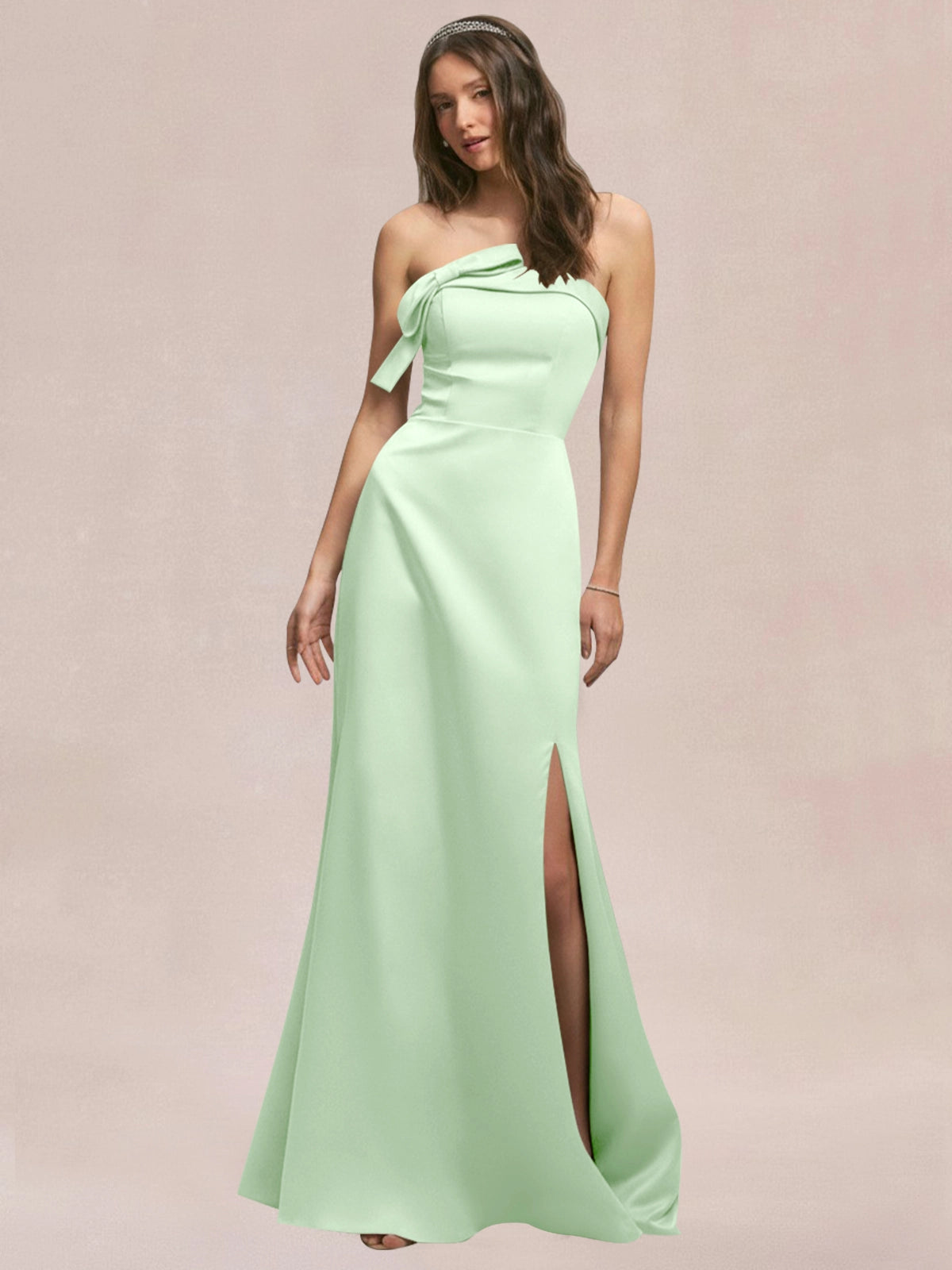 Satin Bow Accent Bridesmaid Dress 