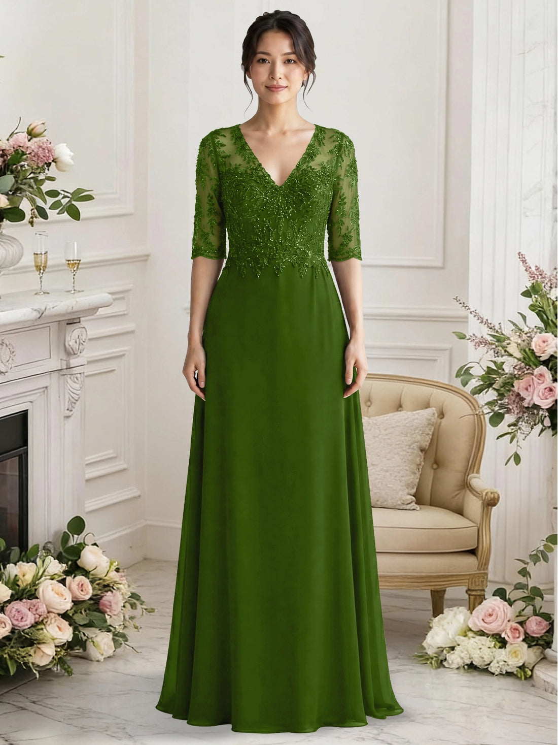 Lace Mother of the Bride Dress with Half Sleeves