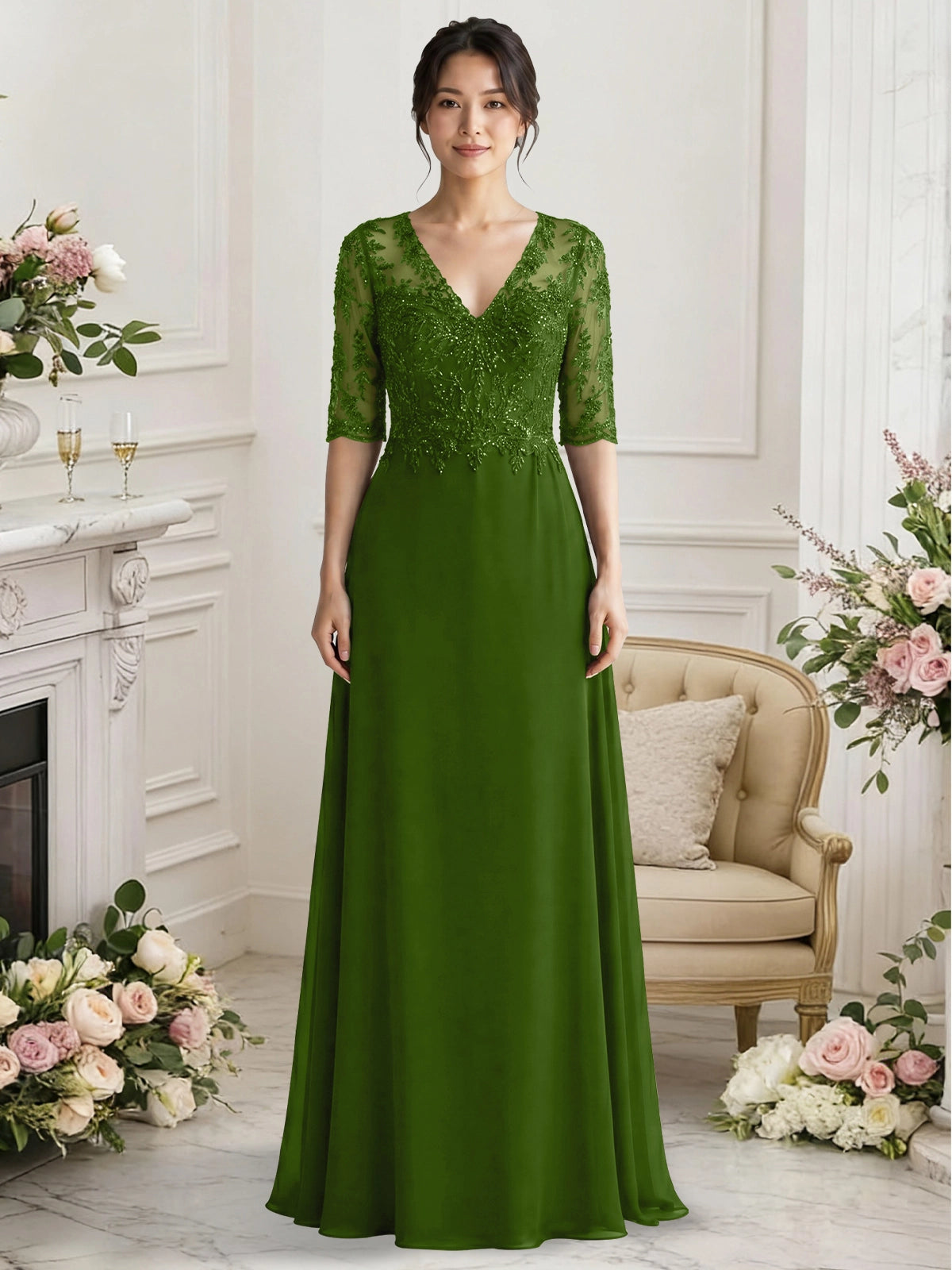 Lace Mother of the Bride Dress with Half Sleeves