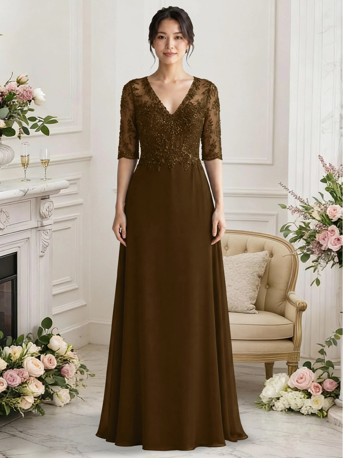 Lace Mother of the Bride Dress with Half Sleeves
