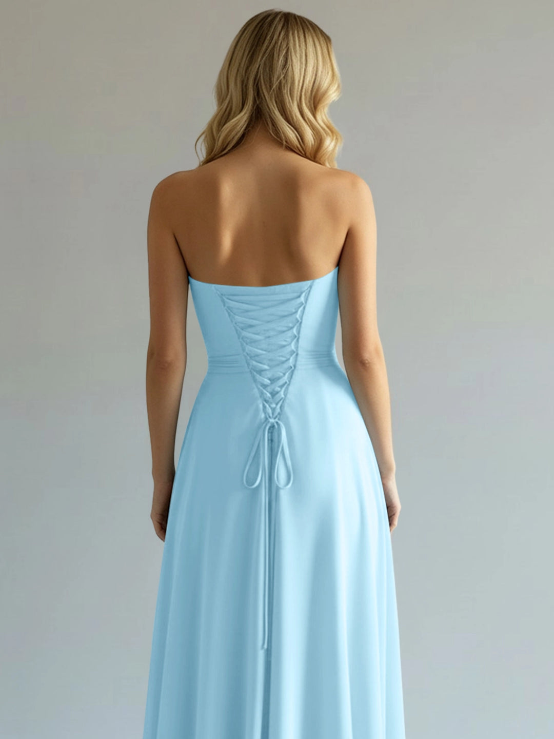 Sweetheart Bridesmaid Dress with Slit #Sky Blue