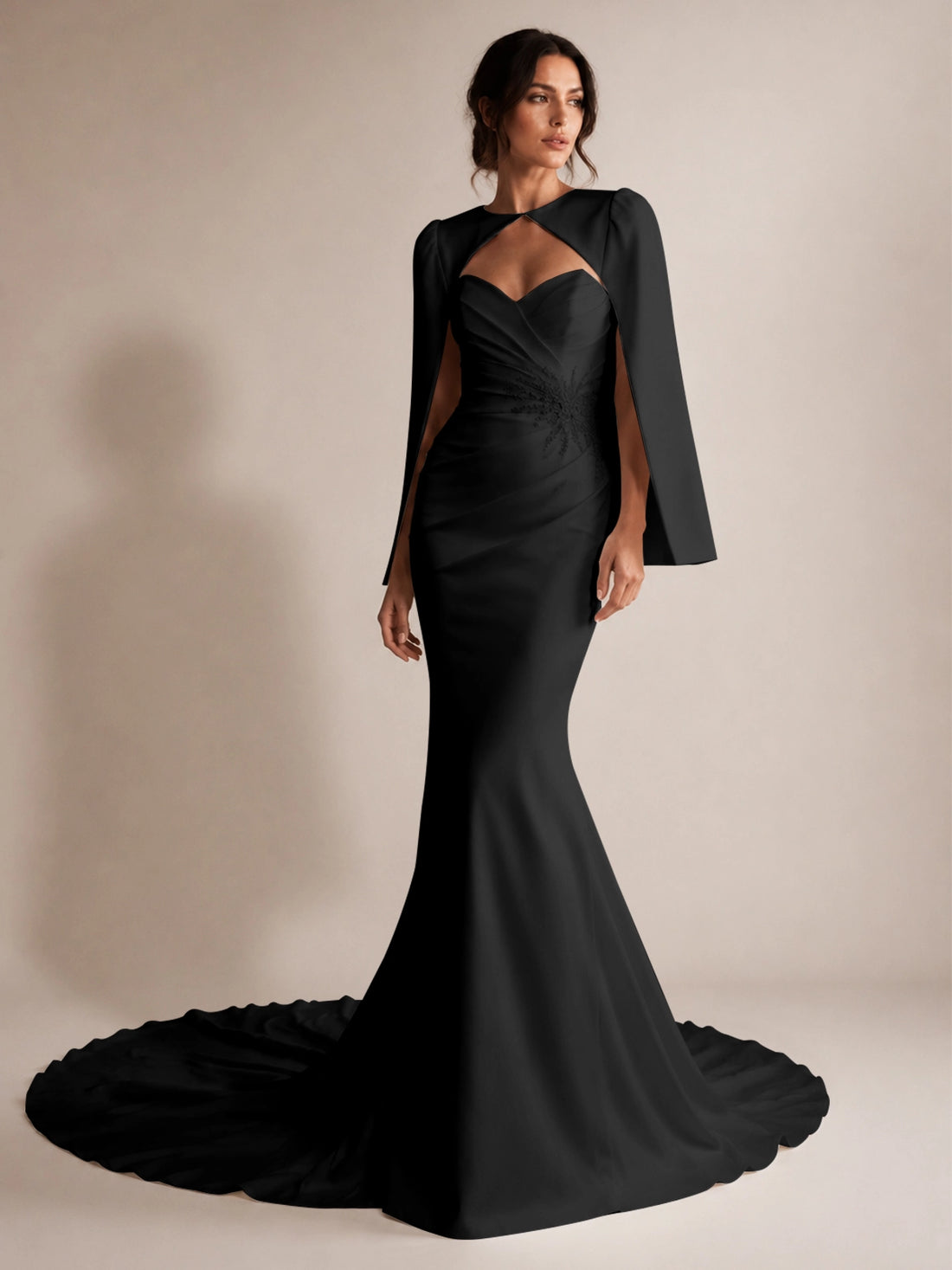 Stretch Satin Wedding Dress with Cape