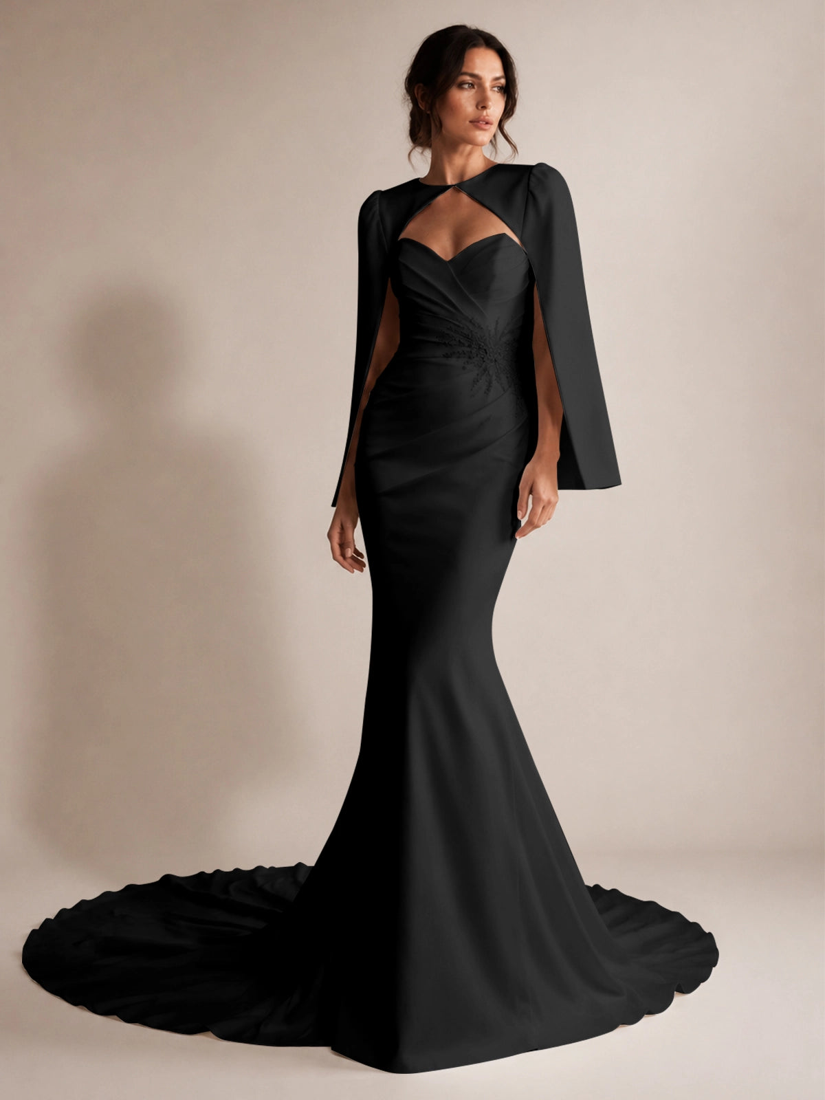 Stretch Satin Wedding Dress with Cape