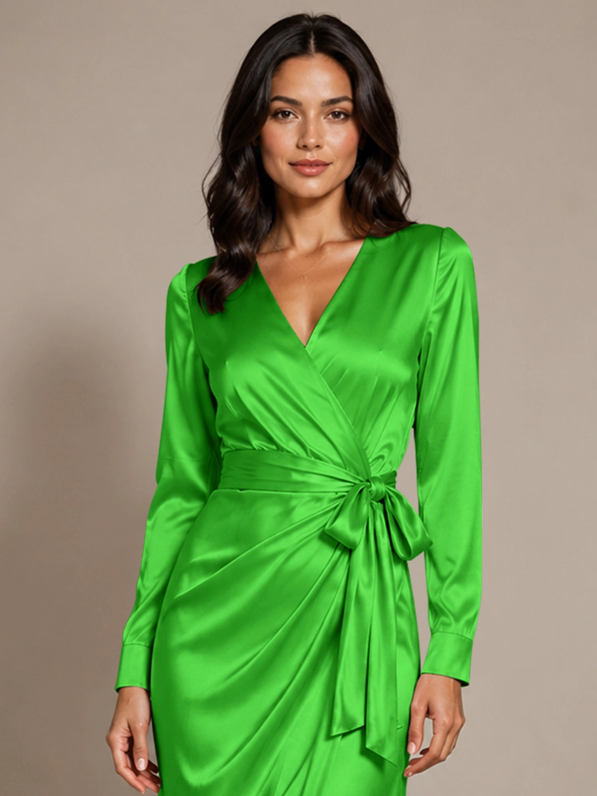 Silk-like Mother of the Bride Dress with Self-Tie Sash 