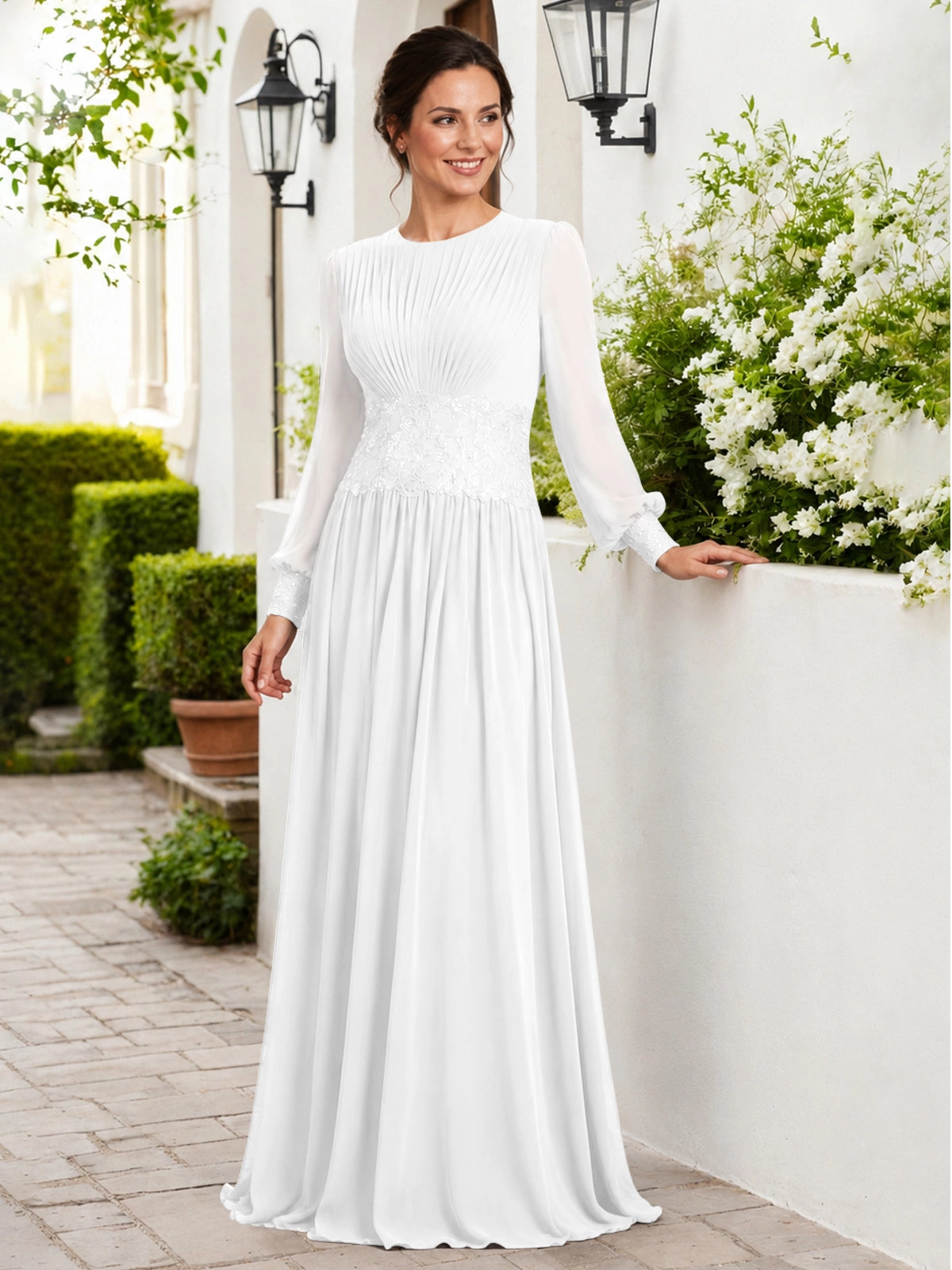 Chiffon Mother of the Bride Dress with Jewel Neckline 