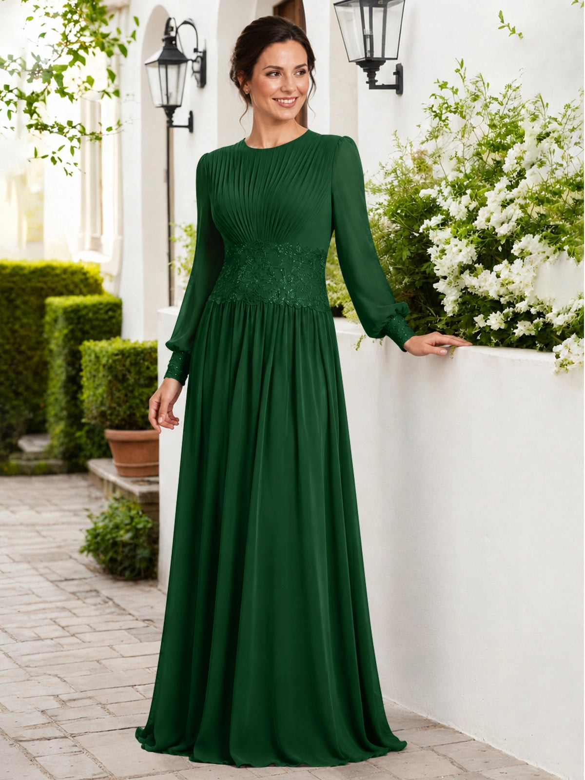 Chiffon Mother of the Bride Dress with Jewel Neckline 