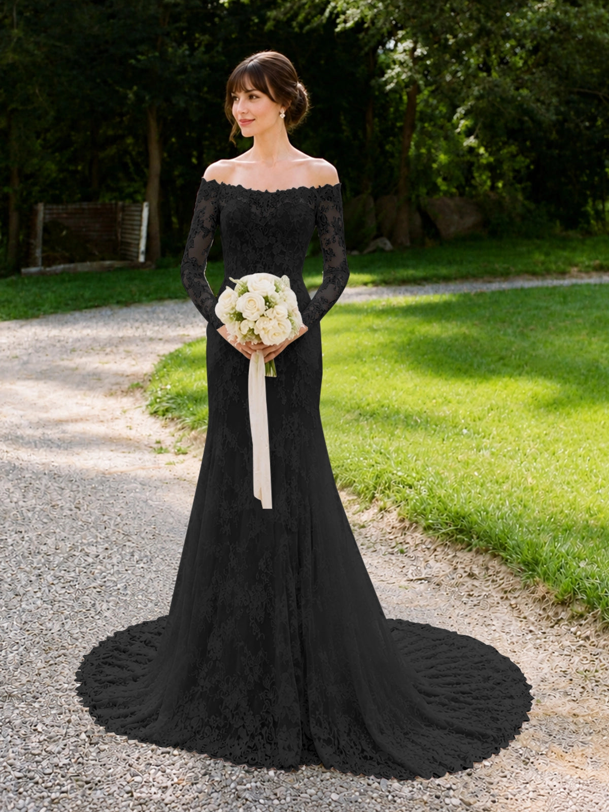 Lace Wedding Dress with Off-the-Shoulder 
