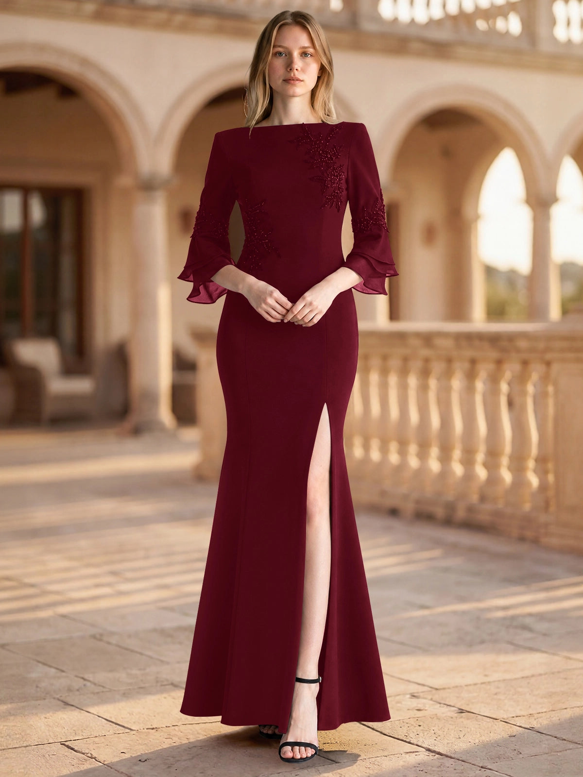 Chiffon Mother of the Bride Dress with 3/4 Sleeves