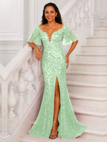 Mermaid Mother of the Bride Dress with V-neck 