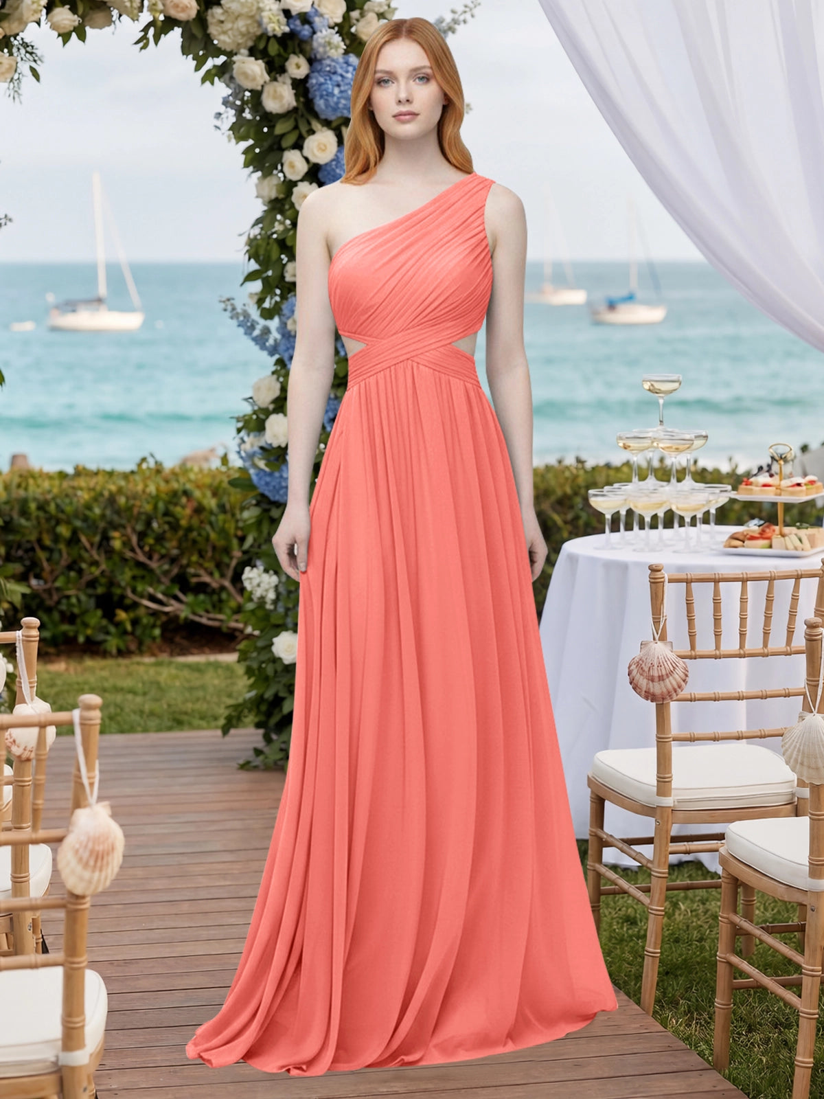 One-Shoulder Side Cut-Out Bridesmaid Dress 