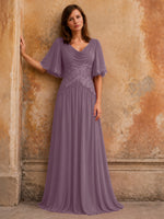 Cowl Neck Mother of the Bride Dress with Applique 