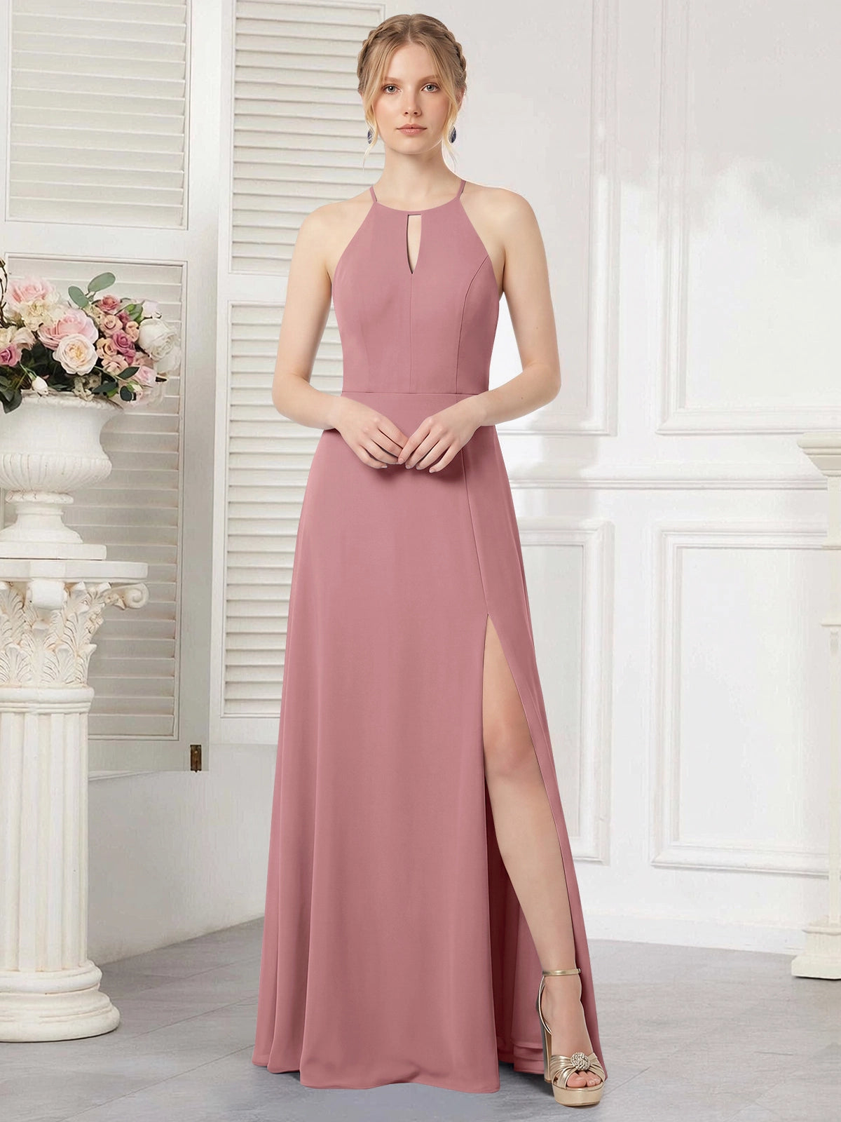 Chiffon Bridesmaid Dress with Halter 