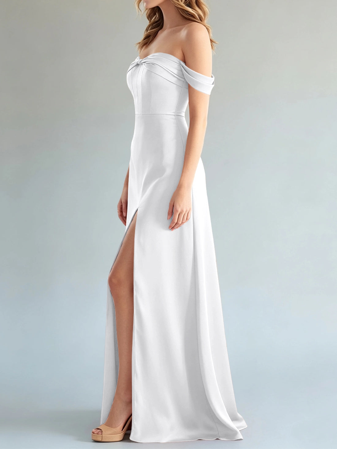 Off-the-Shoulder Slit Bridesmaid Dress 