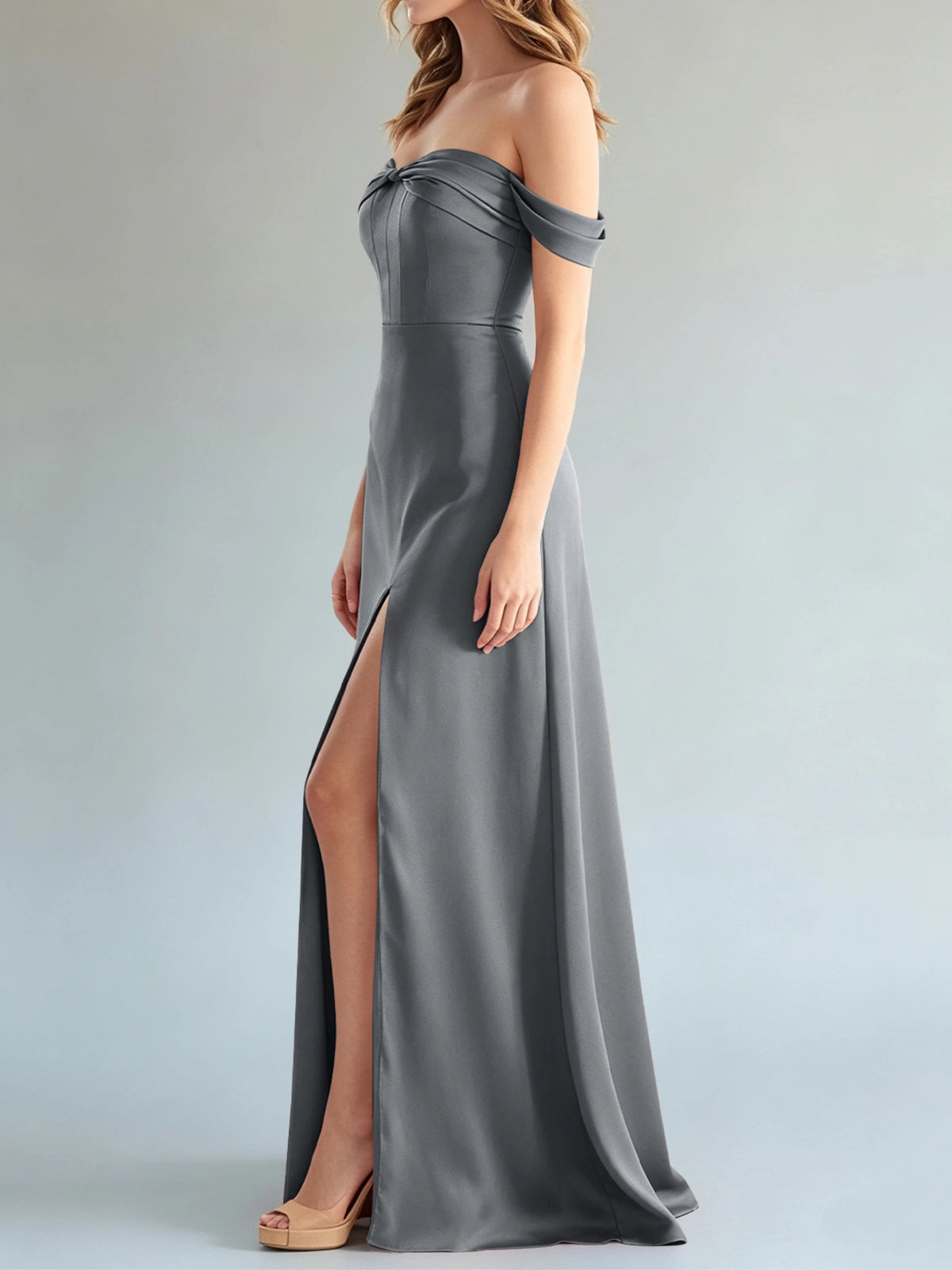 Off-the-Shoulder Slit Bridesmaid Dress 