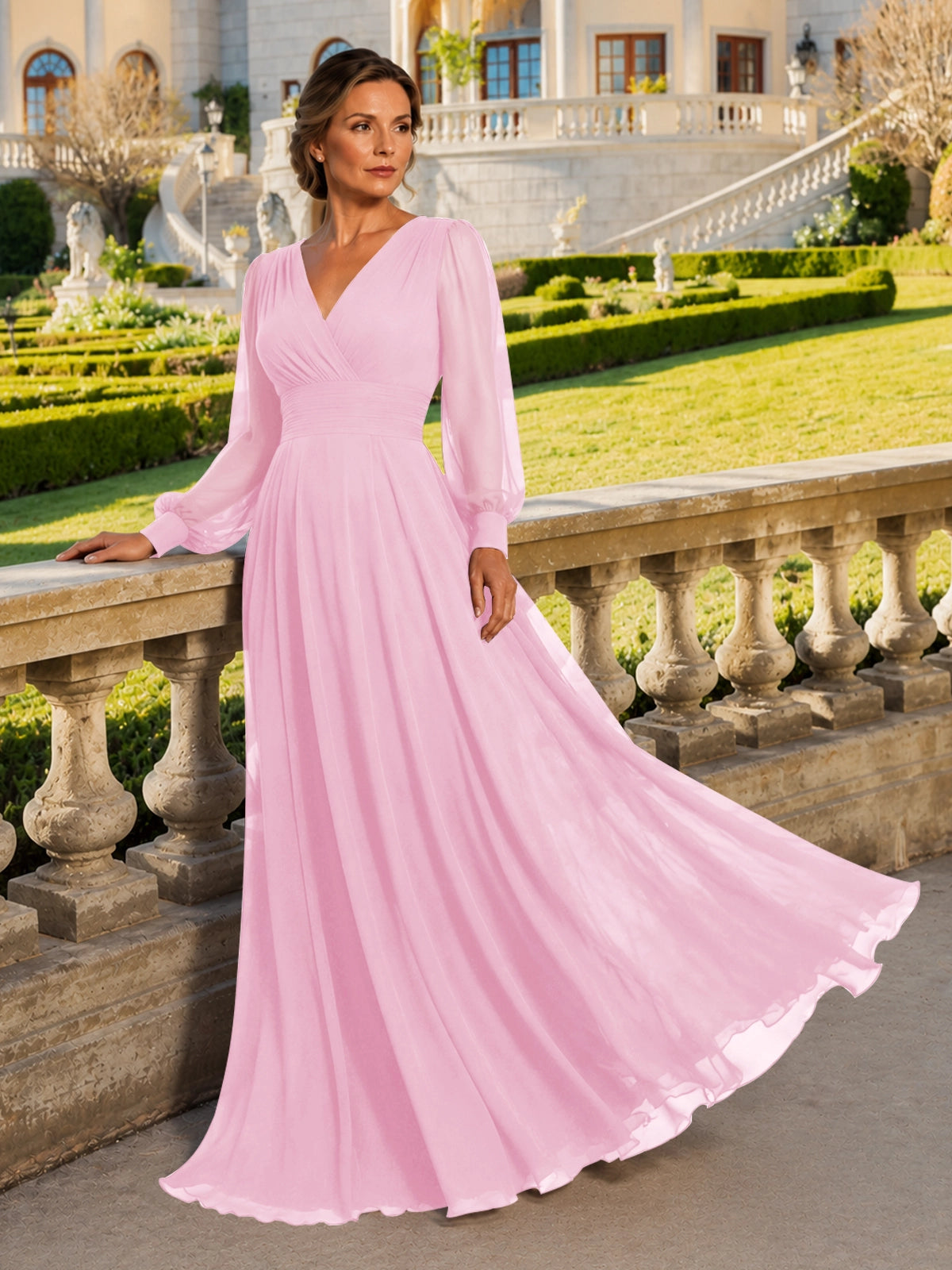 Chiffon Mother of the Bride Dress with Long Sleeves 