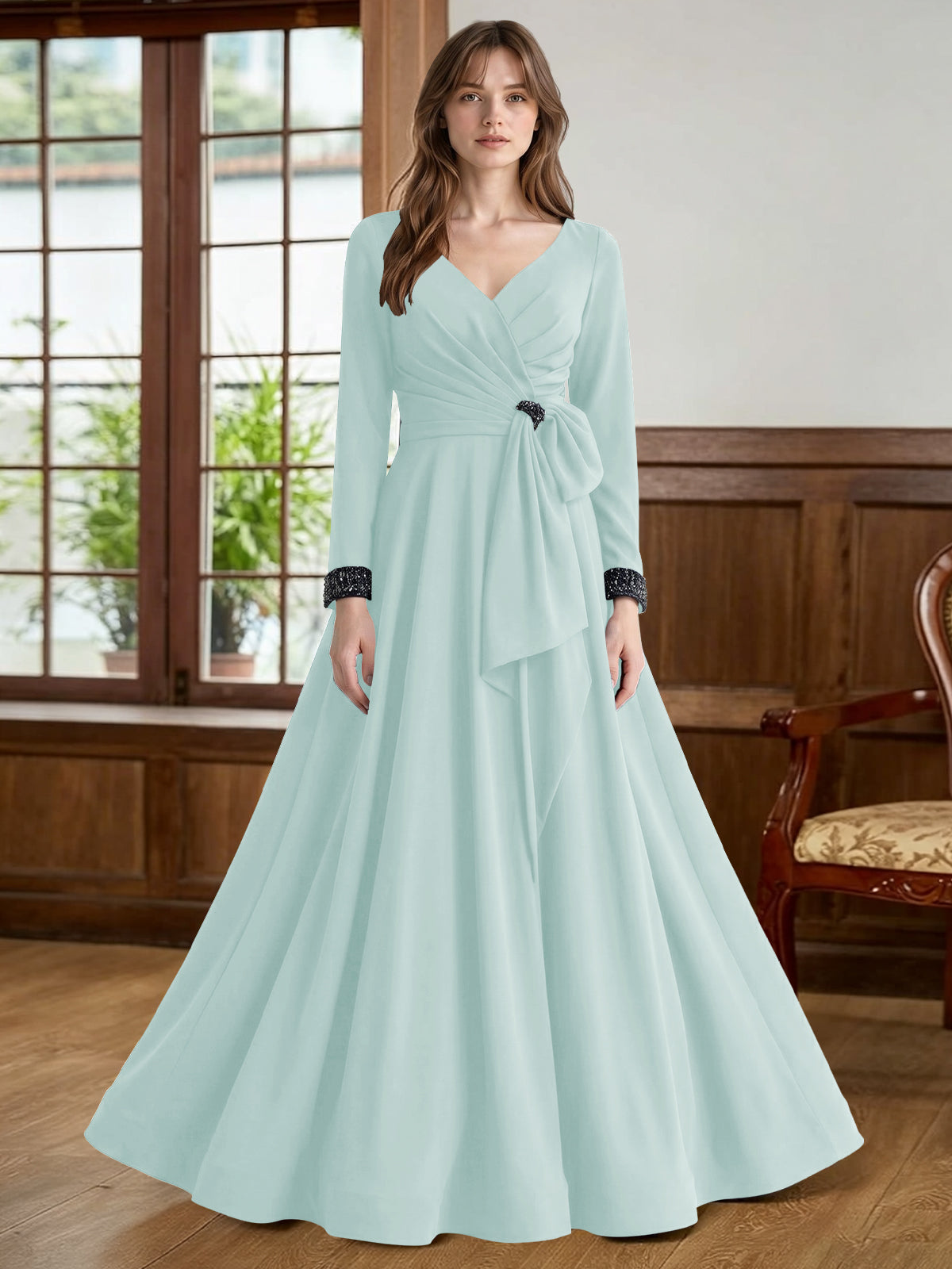 Stretch Satin Mother of the Bride Dress with Crystal