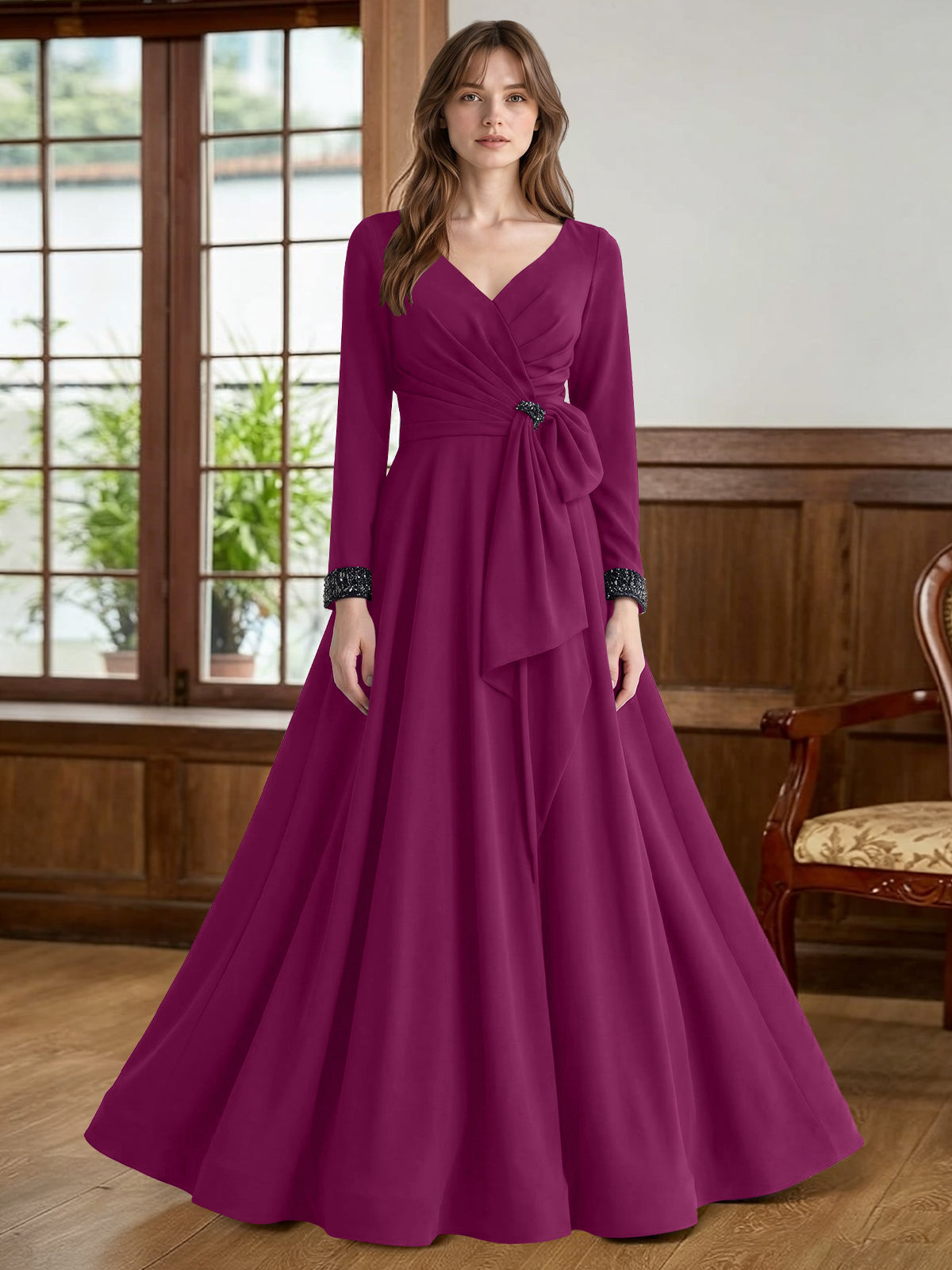 Stretch Satin Mother of the Bride Dress with Crystal