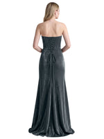 Velvet Prom Dress with Beaded Applique 