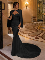 Stretch Satin Wedding Dress with Cape