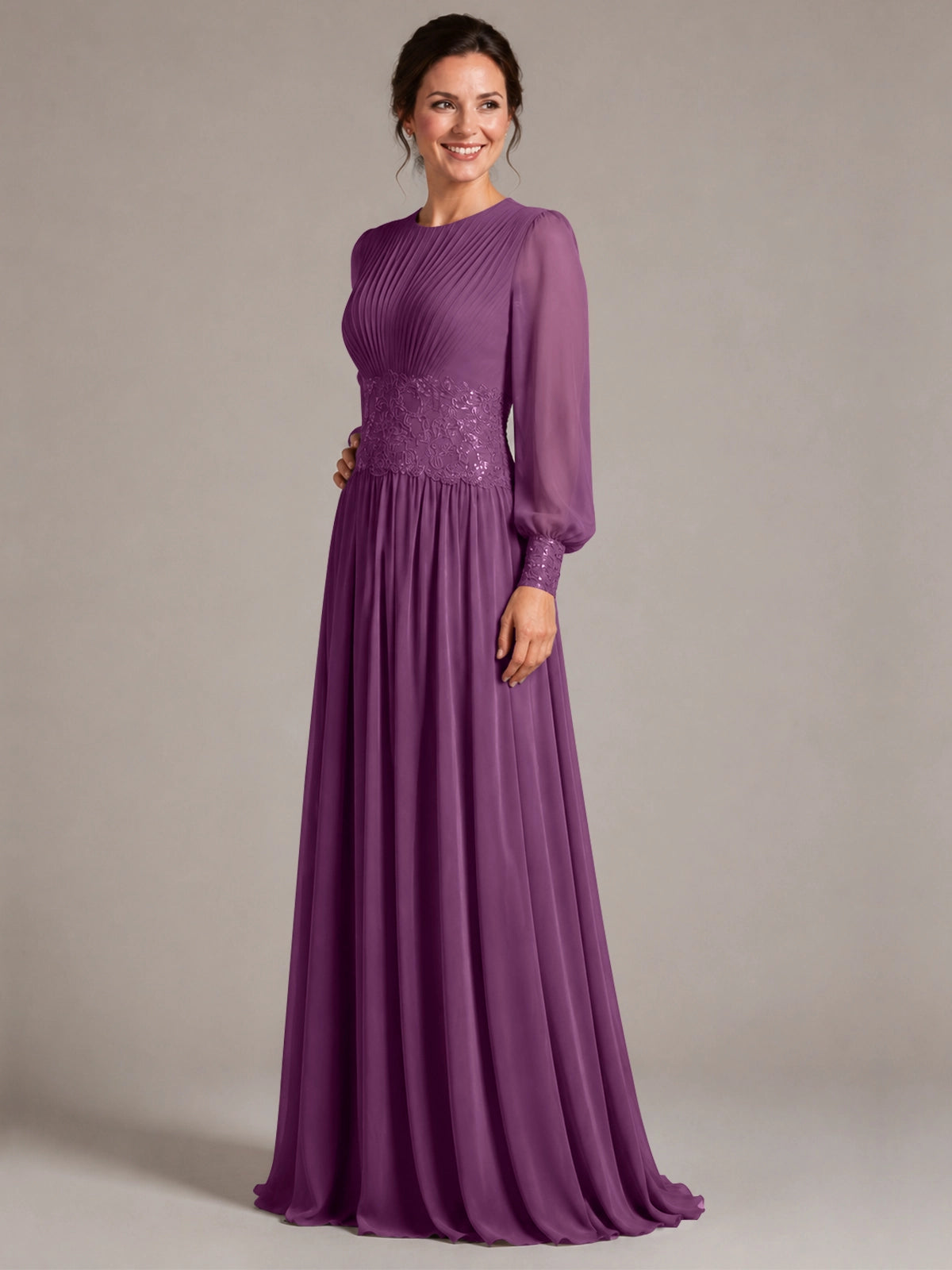 Chiffon Mother of the Bride Dress with Jewel Neckline 