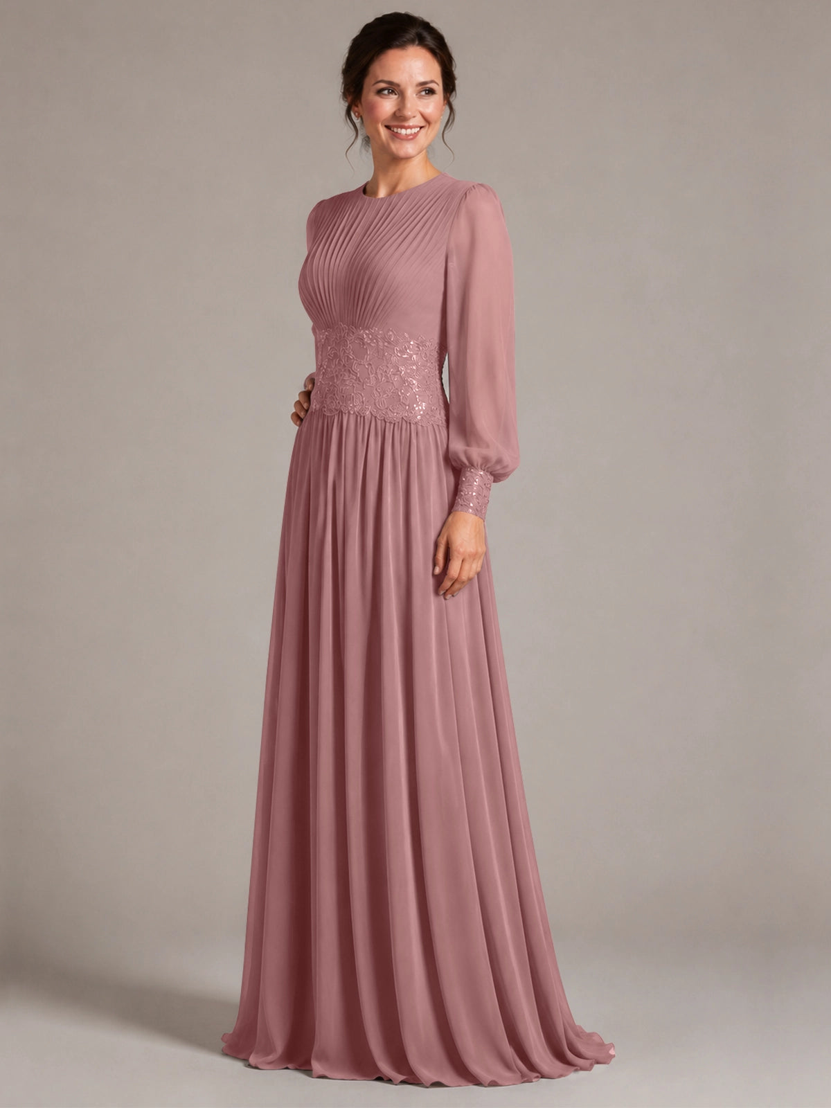 Chiffon Mother of the Bride Dress with Jewel Neckline 