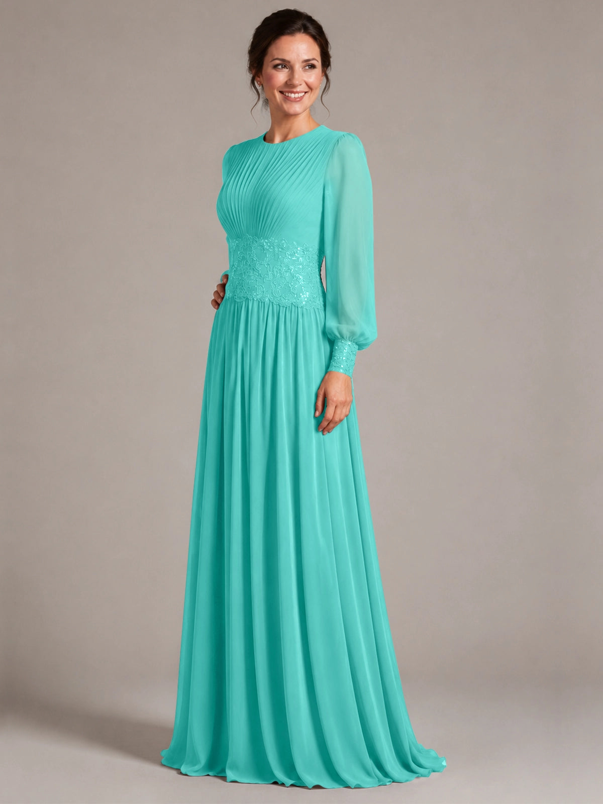 Chiffon Mother of the Bride Dress with Jewel Neckline 