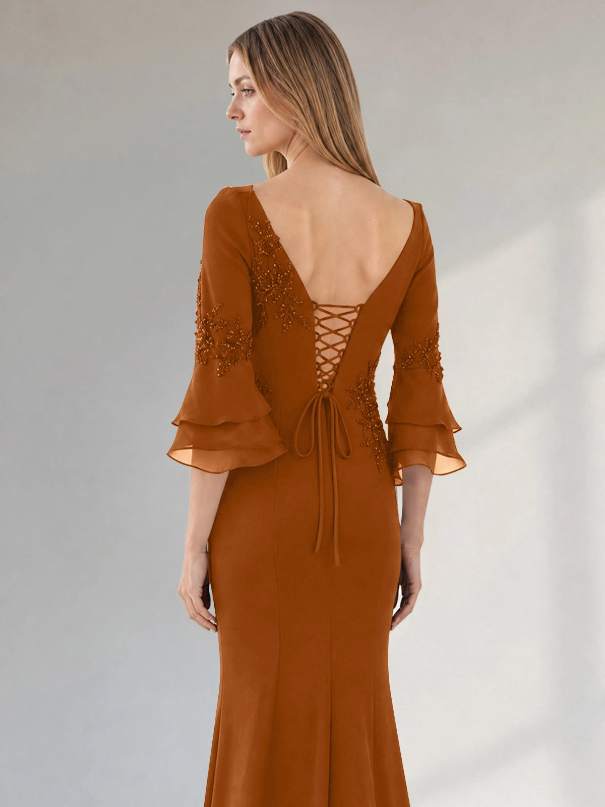 Chiffon Mother of the Bride Dress with 3/4 Sleeves