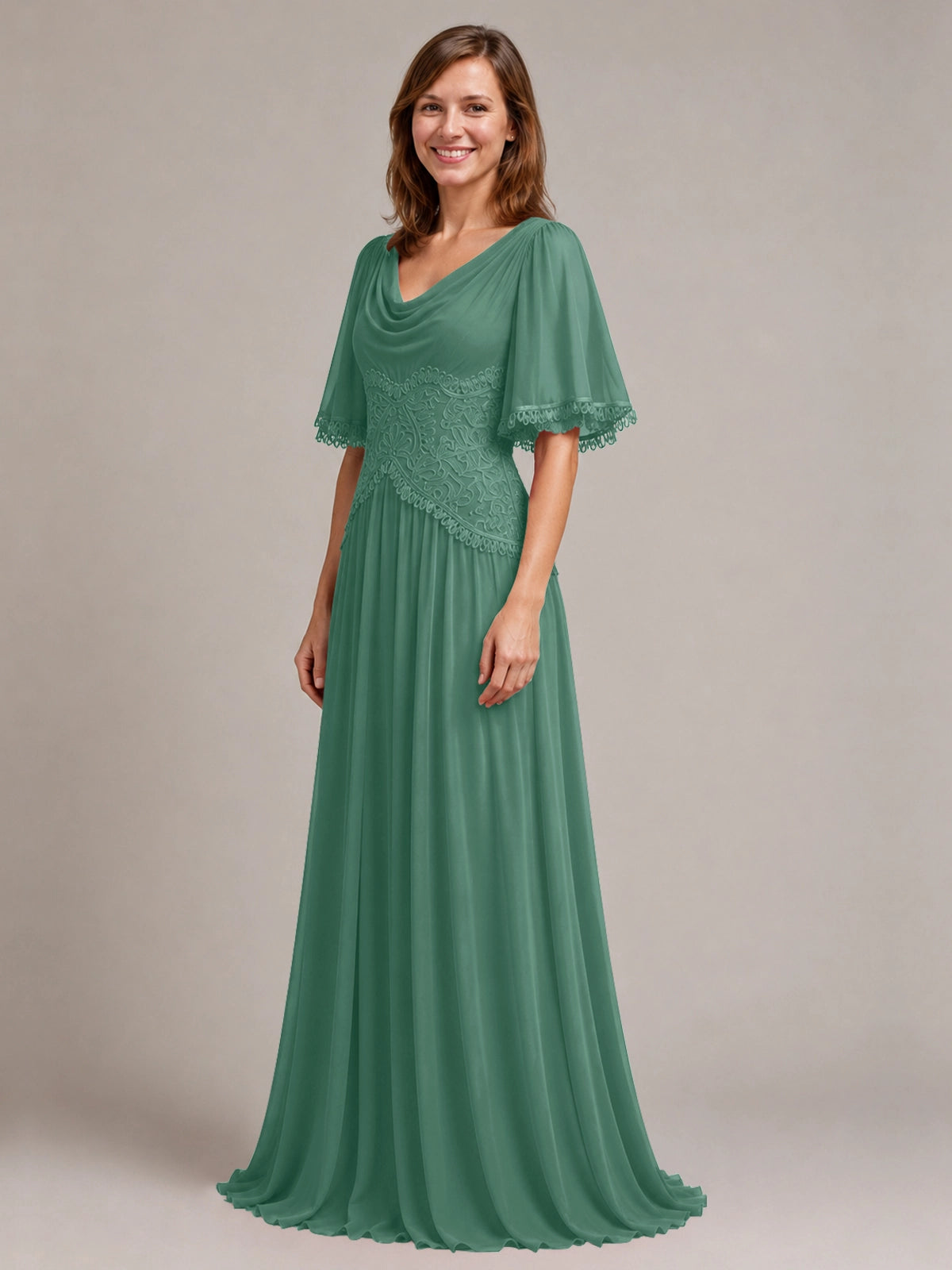 Cowl Neck Mother of the Bride Dress with Applique 