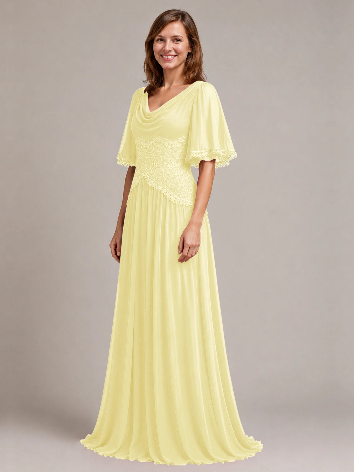 Cowl Neck Mother of the Bride Dress with Applique 