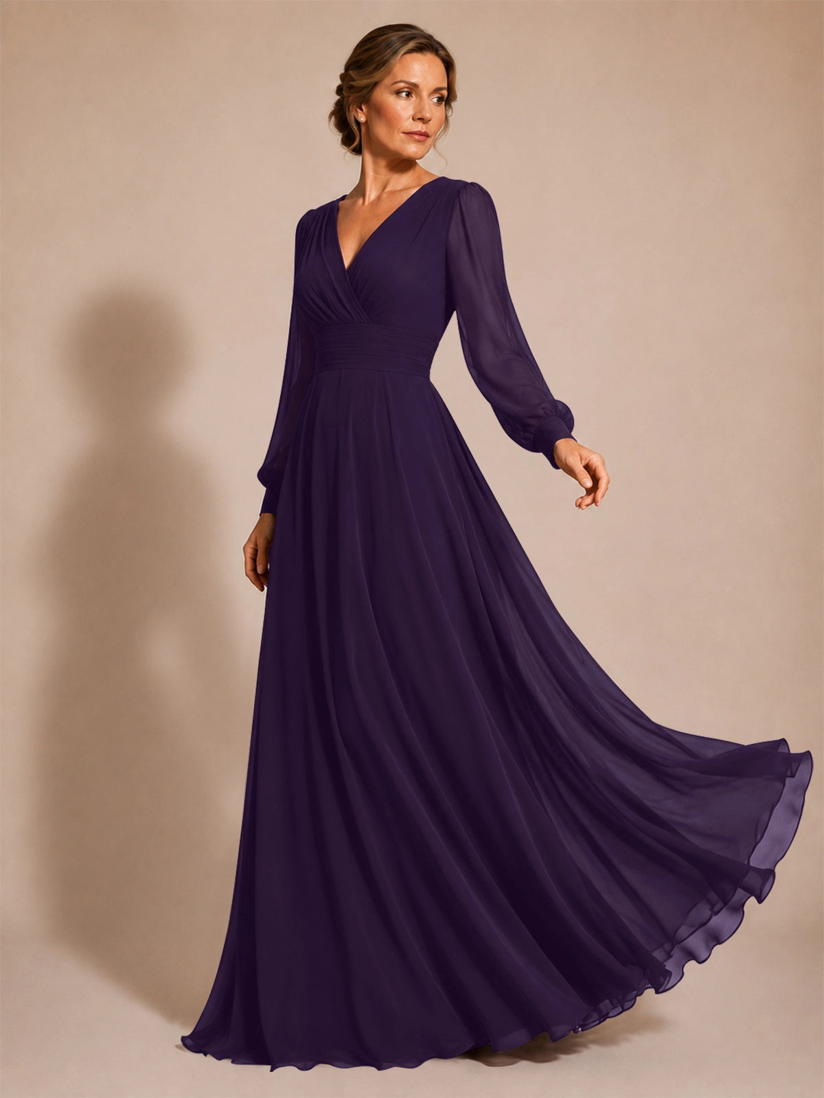 Chiffon Mother of the Bride Dress with Long Sleeves 