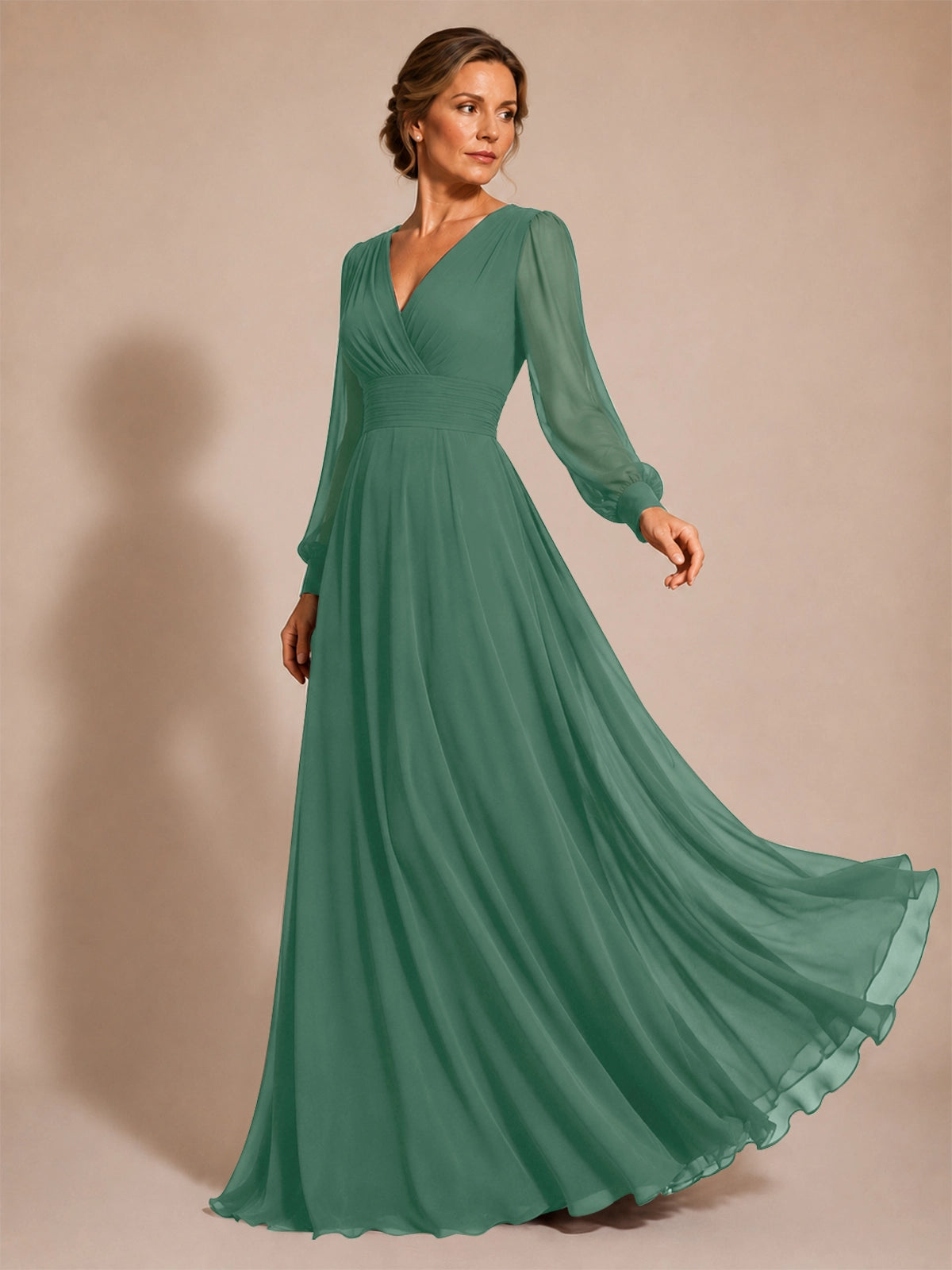 Chiffon Mother of the Bride Dress with Long Sleeves 
