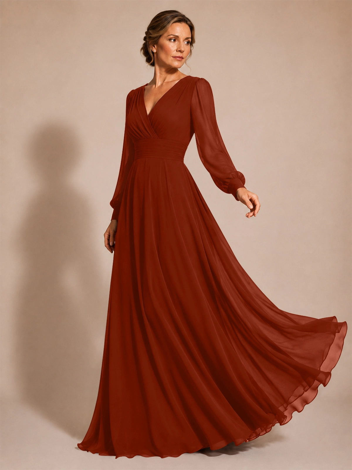 Chiffon Mother of the Bride Dress with Long Sleeves 
