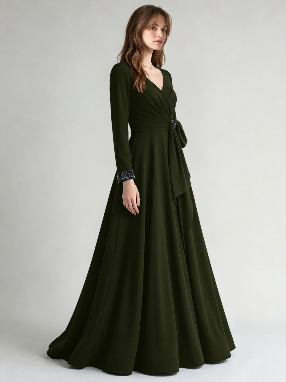 Stretch Satin Mother of the Bride Dress with Crystal
