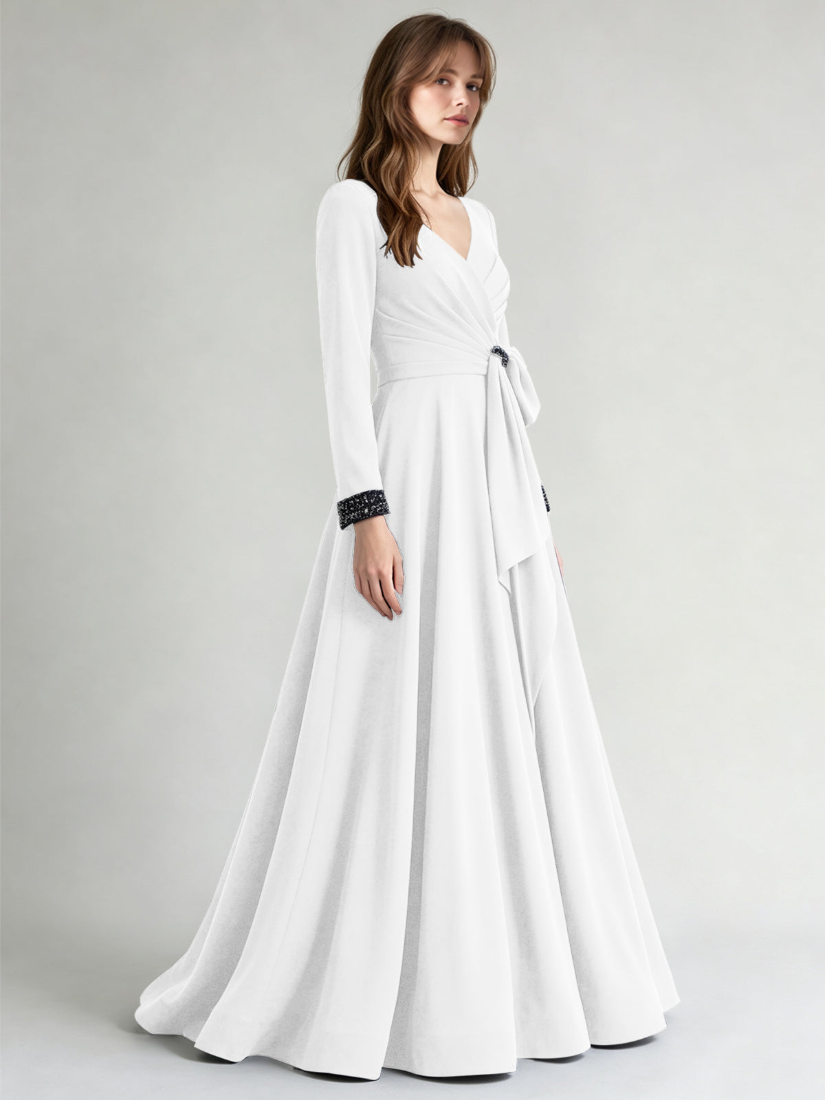 Stretch Satin Mother of the Bride Dress with Crystal
