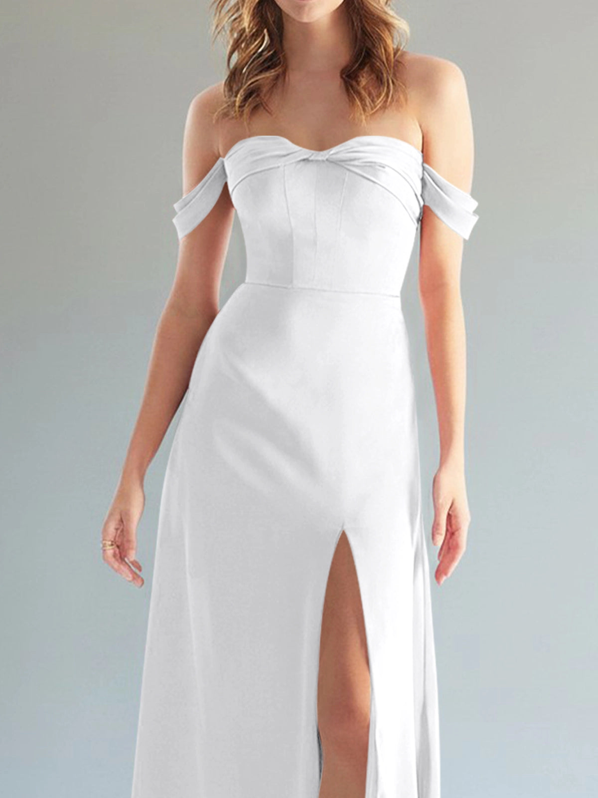 Off-the-Shoulder Slit Bridesmaid Dress 