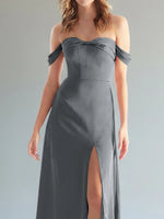 Off-the-Shoulder Slit Bridesmaid Dress 