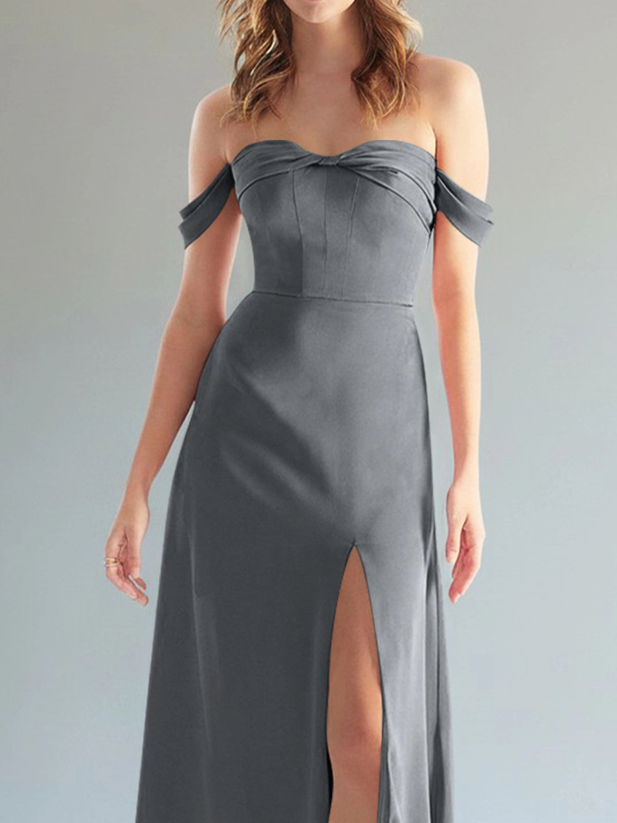 Off-the-Shoulder Slit Bridesmaid Dress 