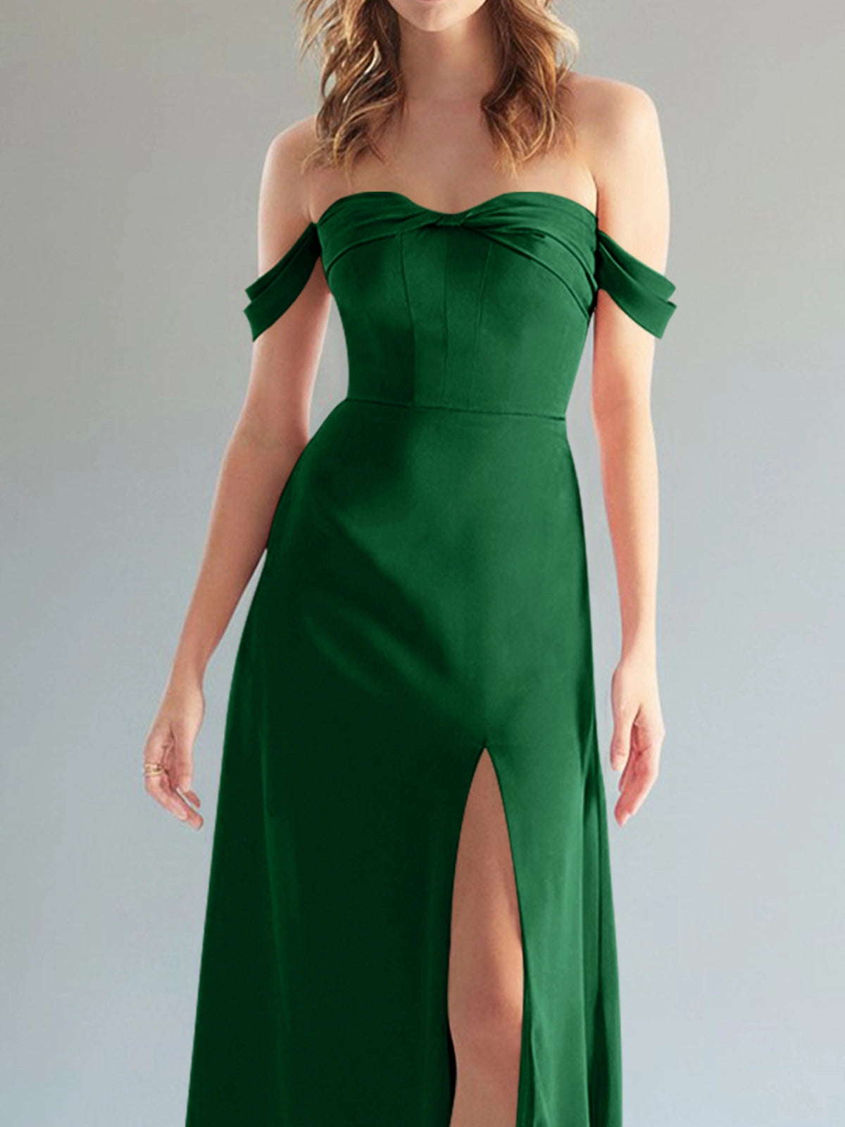 Off-the-Shoulder Slit Bridesmaid Dress 