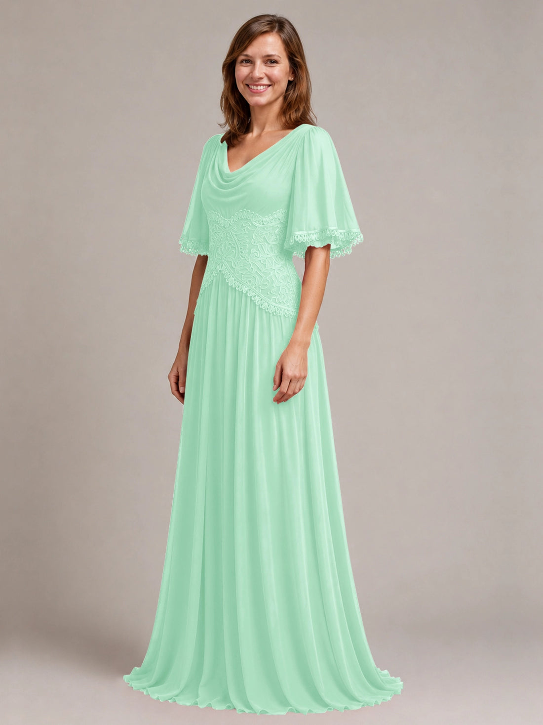 Cowl Neck Mother of the Bride Dress with Applique 