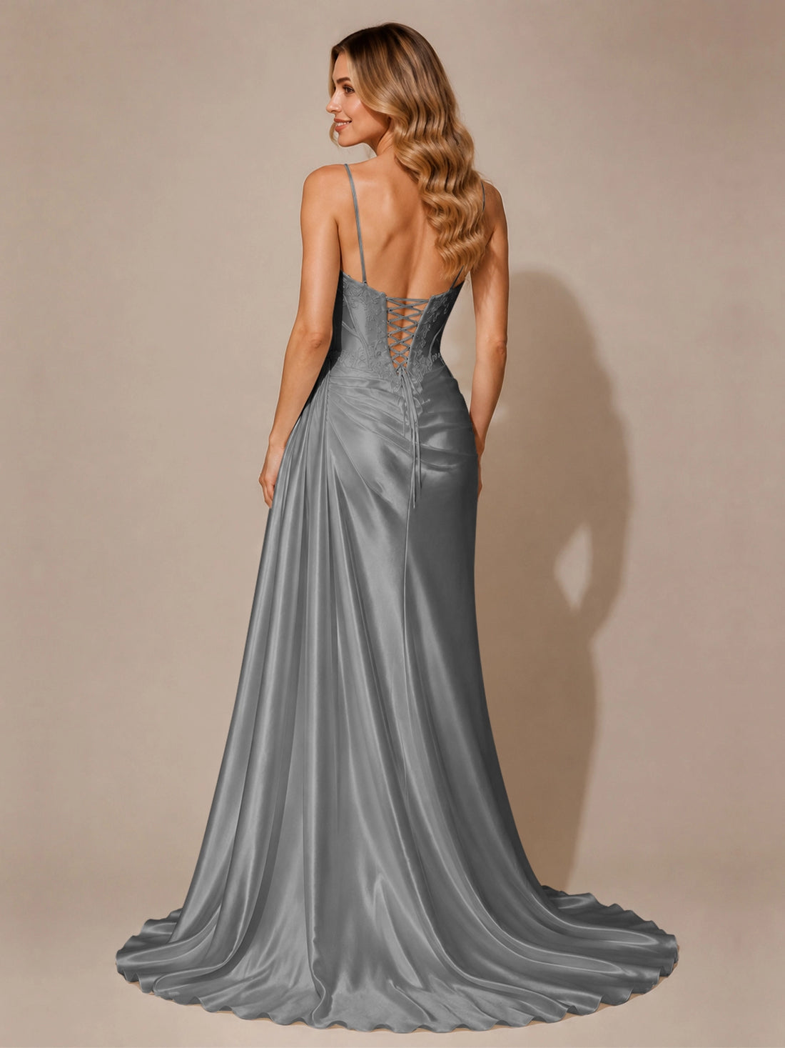 Silk-like Prom Dress with Appliques
