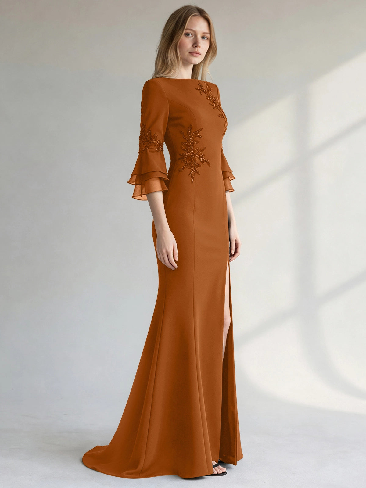 Chiffon Mother of the Bride Dress with 3/4 Sleeves