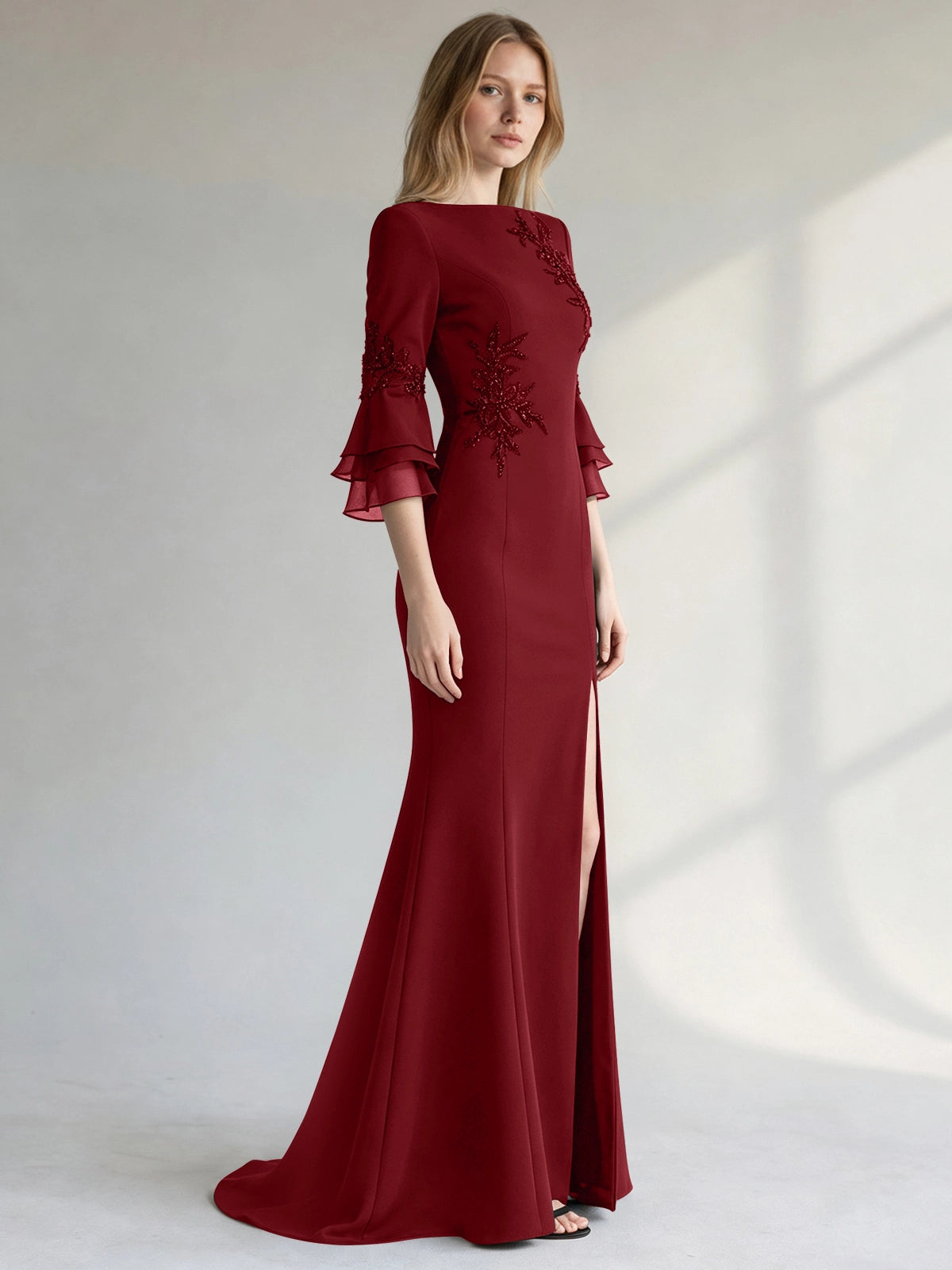 Chiffon Mother of the Bride Dress with 3/4 Sleeves