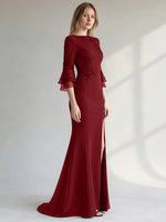 Chiffon Mother of the Bride Dress with 3/4 Sleeves