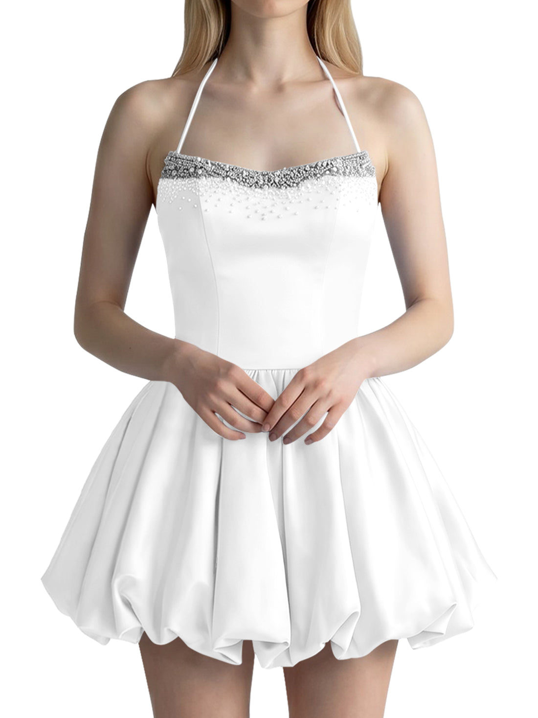 Beading Bubble Hem Mini Dress 
