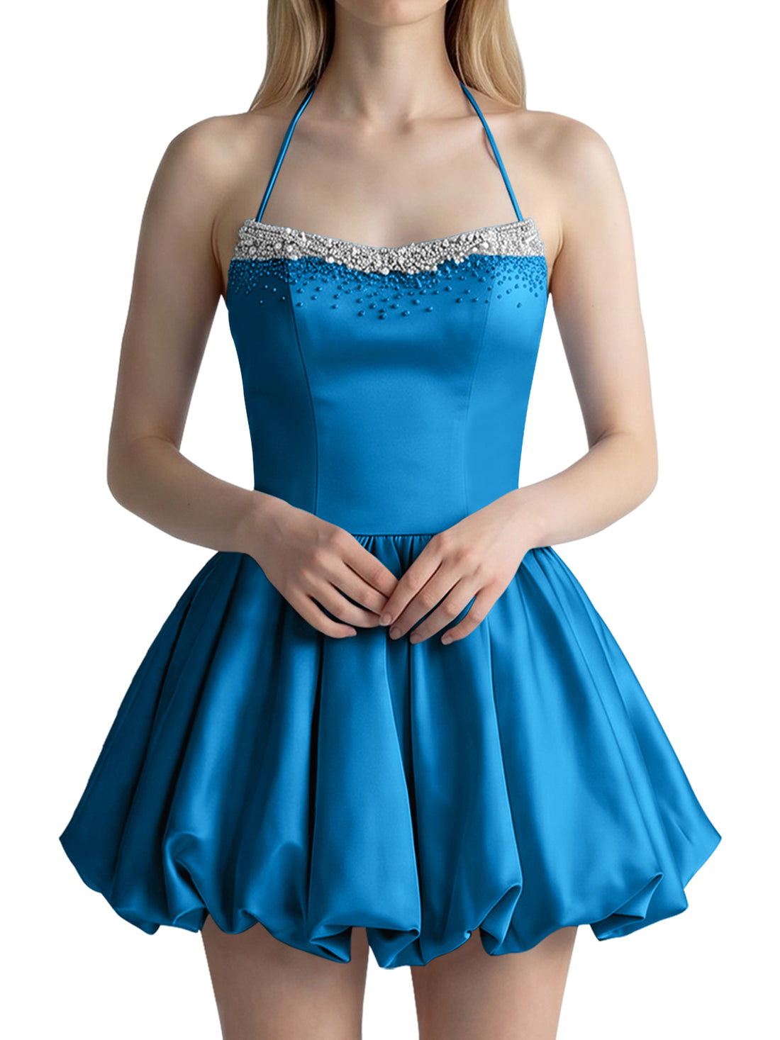 Beading Bubble Hem Mini Dress 