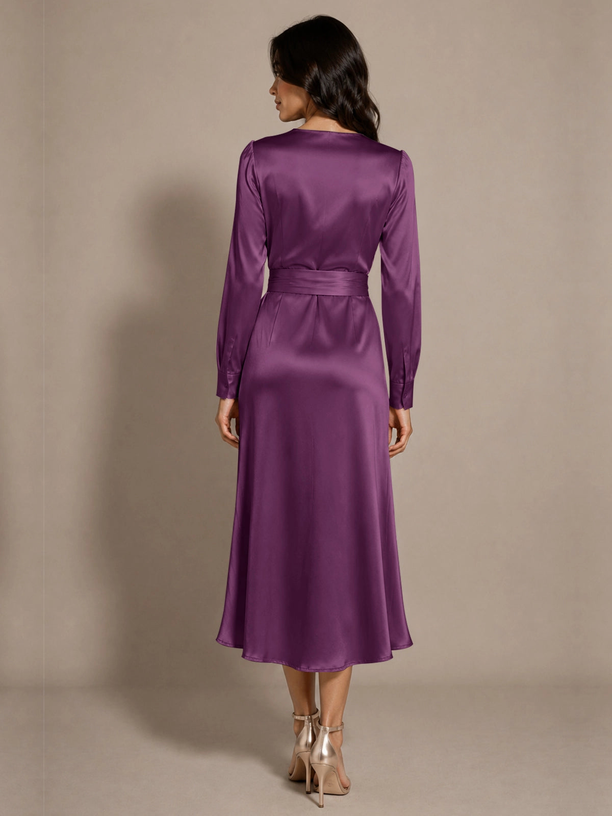 Silk-like Mother of the Bride Dress with Self-Tie Sash 