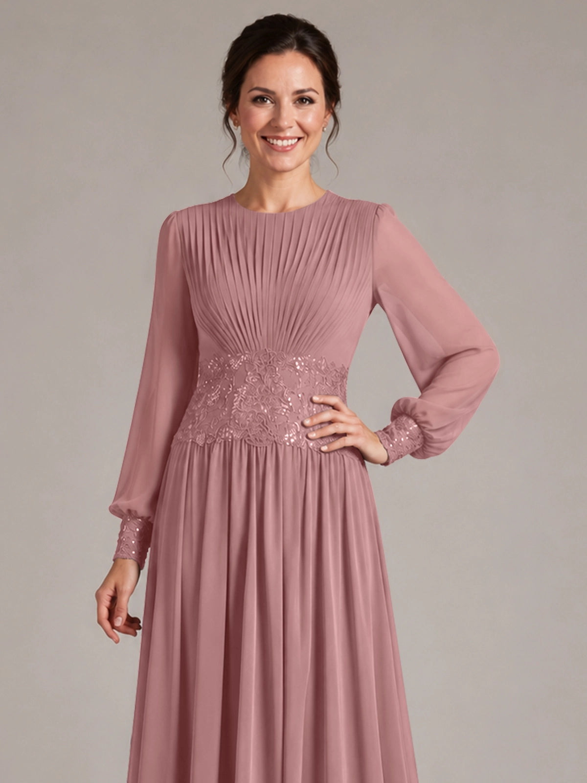Chiffon Mother of the Bride Dress with Jewel Neckline 